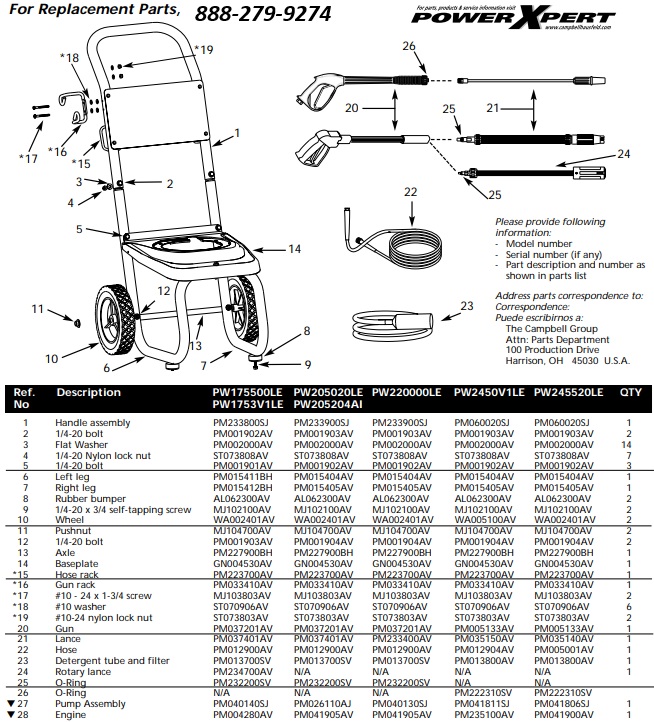 PW17531VLE PARTS BREAKDOWN